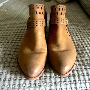 Vince Camuto Brown Leather Ankle Boots with Cutout Design